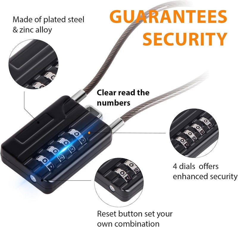 SEPOX ® Compact Design Resettable Combination Padlock 4 Digit, 30mm 1-3/16" Width Body, Extra Long 16cm Cable Lock for Suitcase, Travel, Gym Lockers, Helmet, Cabinets, Case, Fence, Pack of 4 Black - Image 2
